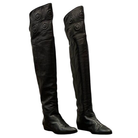 🖤 Over-the-Knee Black Leather Flat Boots — Size 7.5 (Fits Small) 🖤 - Picture 1 of 8